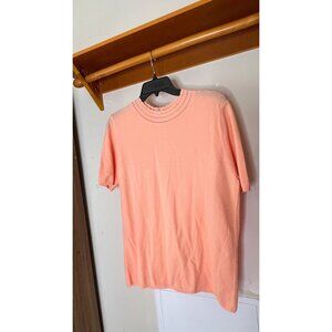 Union made Peach S/S Knit Top Scalloped Neckline Back Zipper Closure VTG granny